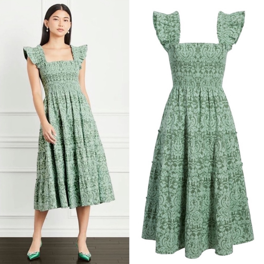Hill House The Ellie Nap Dress in Green Jacquard Size XL